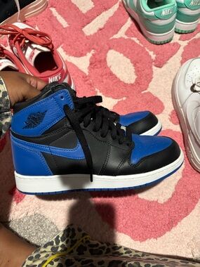 Jordan Kids Black and Blue High Top Sneakers